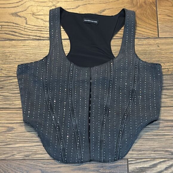 Rhinestone denim corset C25 - Picture 2 of 7